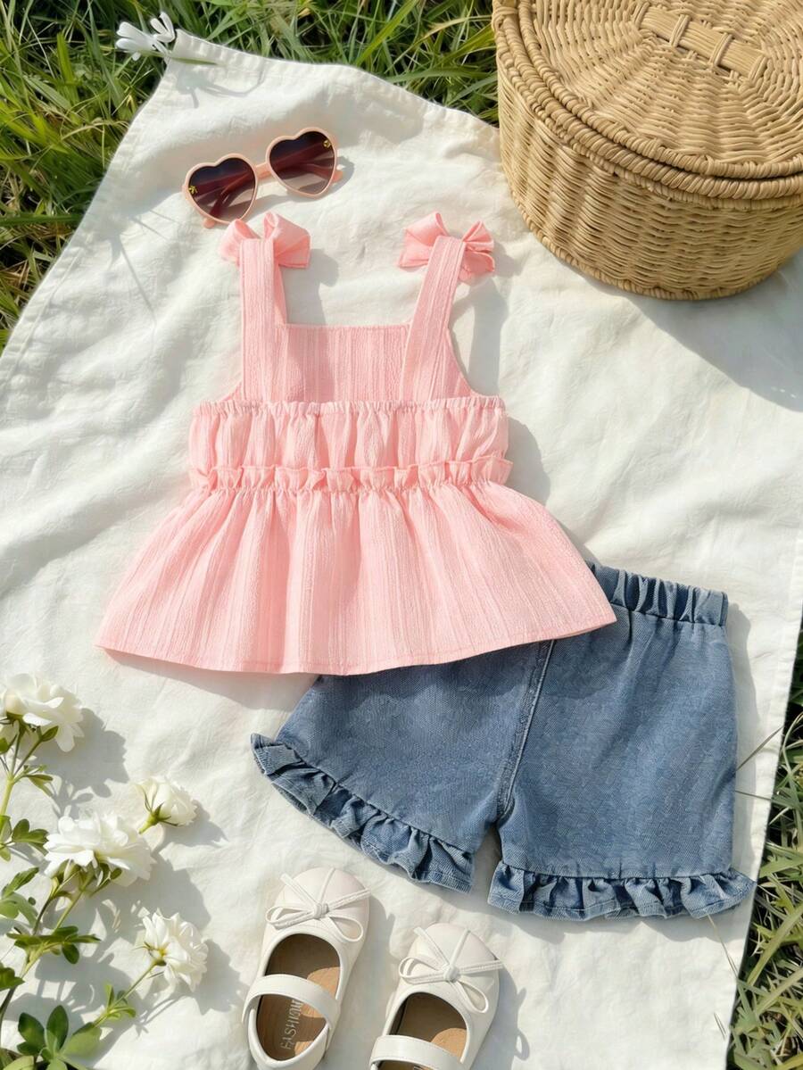 Cute Cherry Summer Clothing Set For Little Girls Party And Outing Style