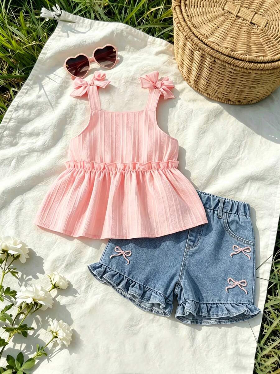 Cute Cherry Summer Clothing Set For Little Girls Party And Outing Style