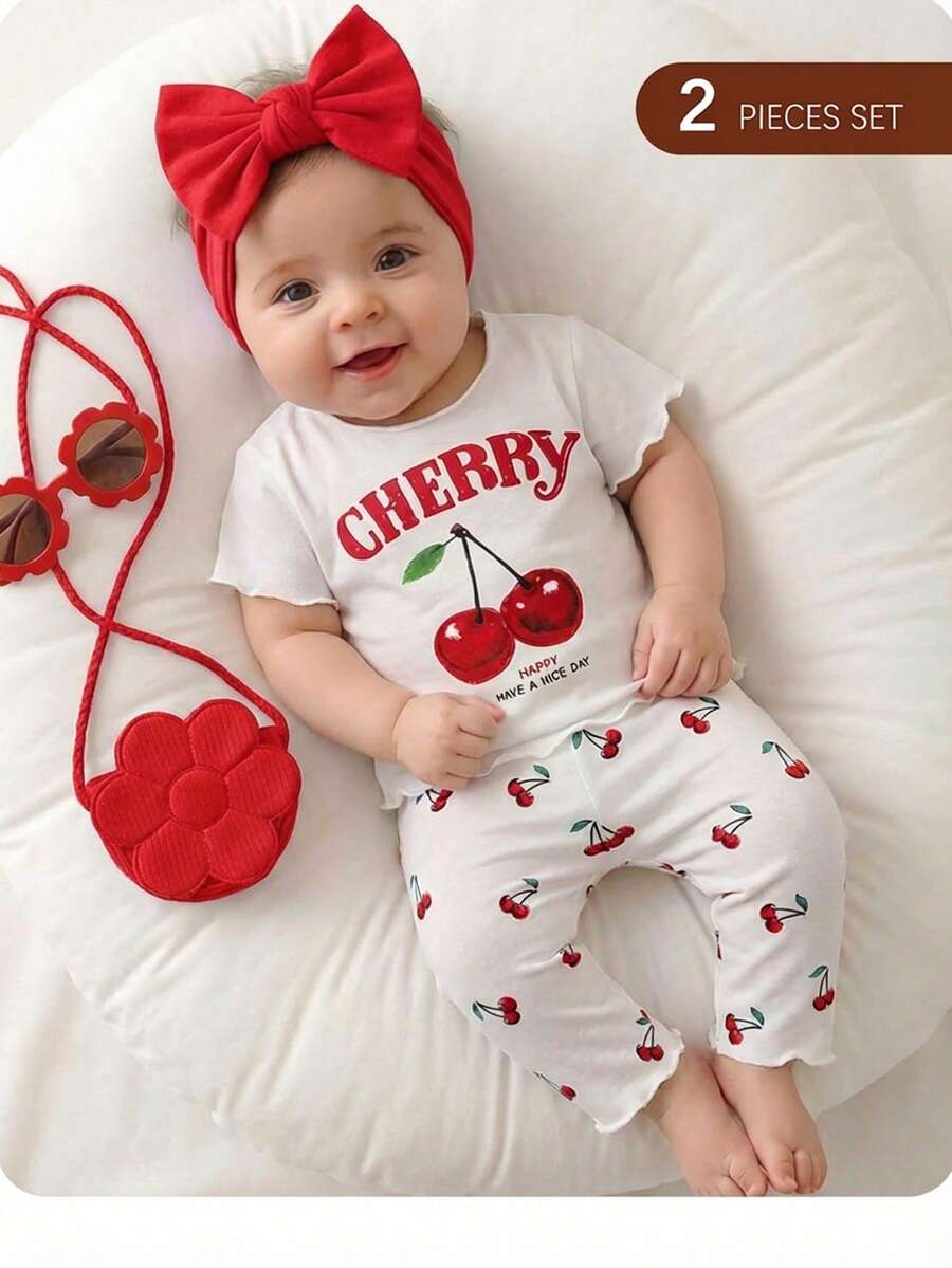2PCS Baby Daisy Print T-Shirt and Shorts Set for Summer Daily Wear