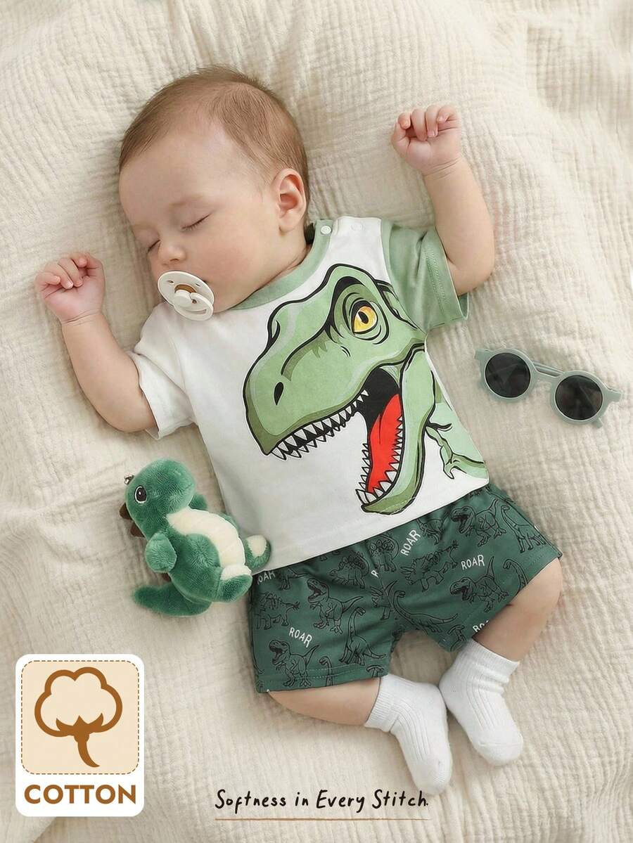 Newborn Boy & Girl Summer Knit Outfit -Cute Cartoon Bear Striped Shirt & Shorts Set