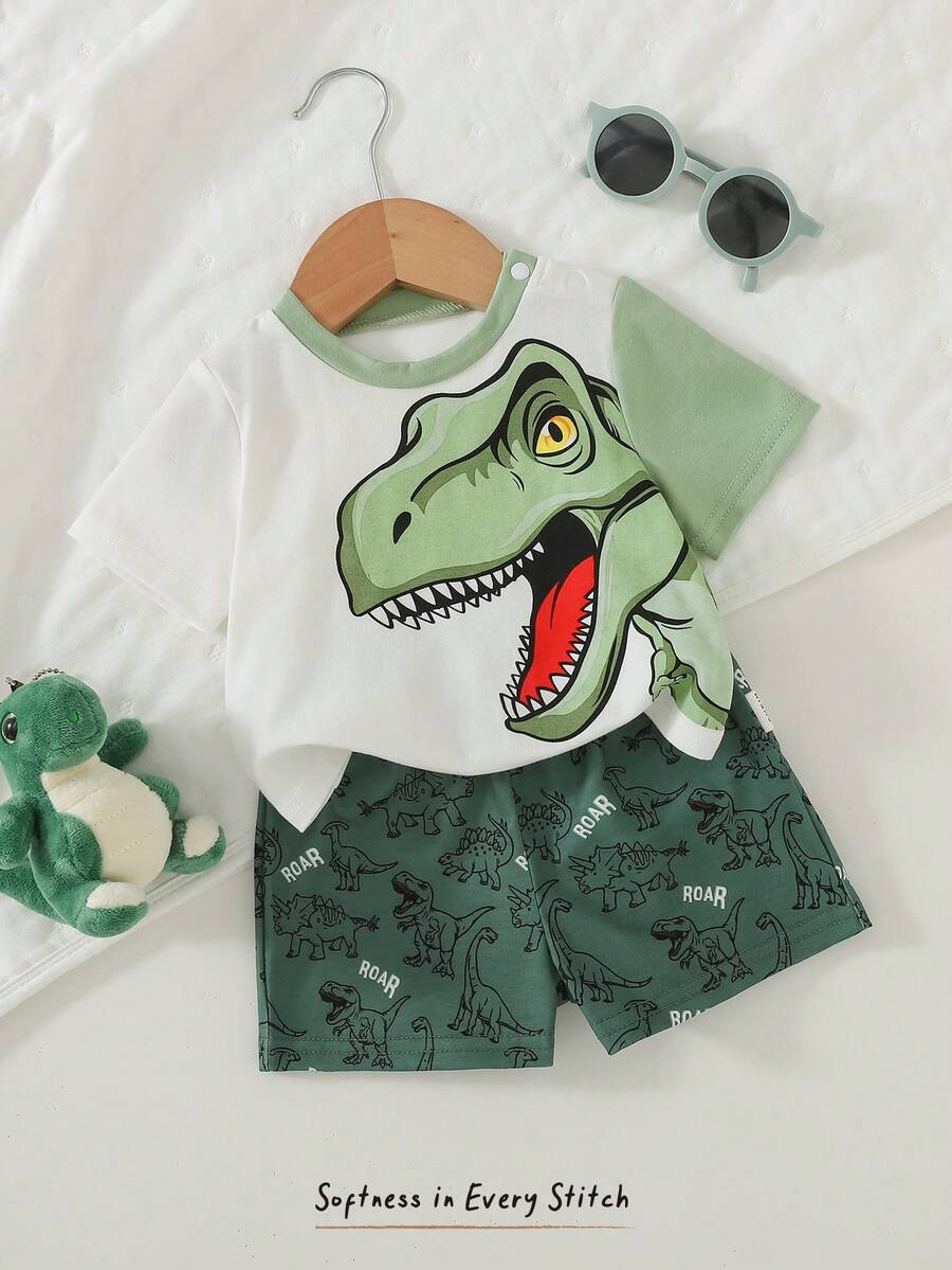 Newborn Boy & Girl Summer Knit Outfit -Cute Cartoon Bear Striped Shirt & Shorts Set
