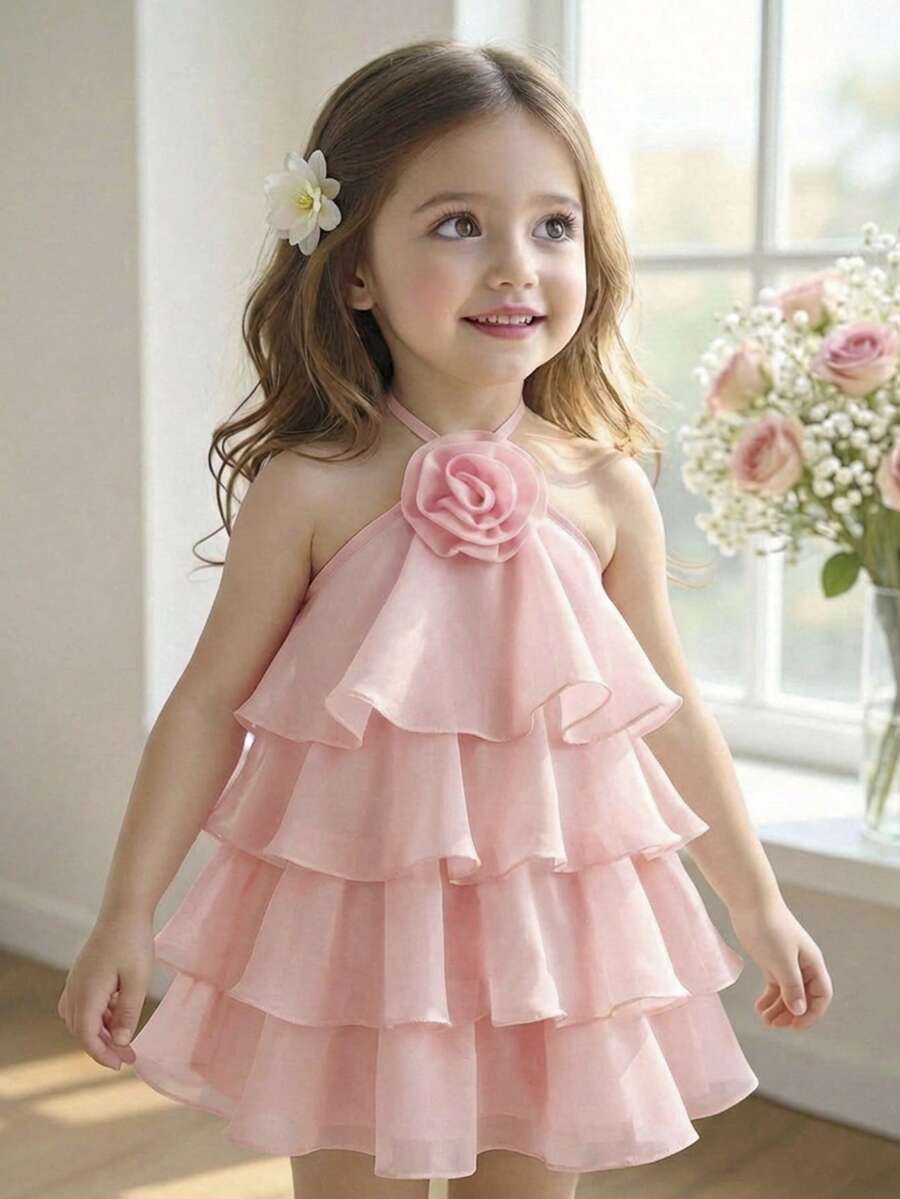 Toddler Girls Sleeveless Floral Sundress With Ruffle Detail Cute Party Wear