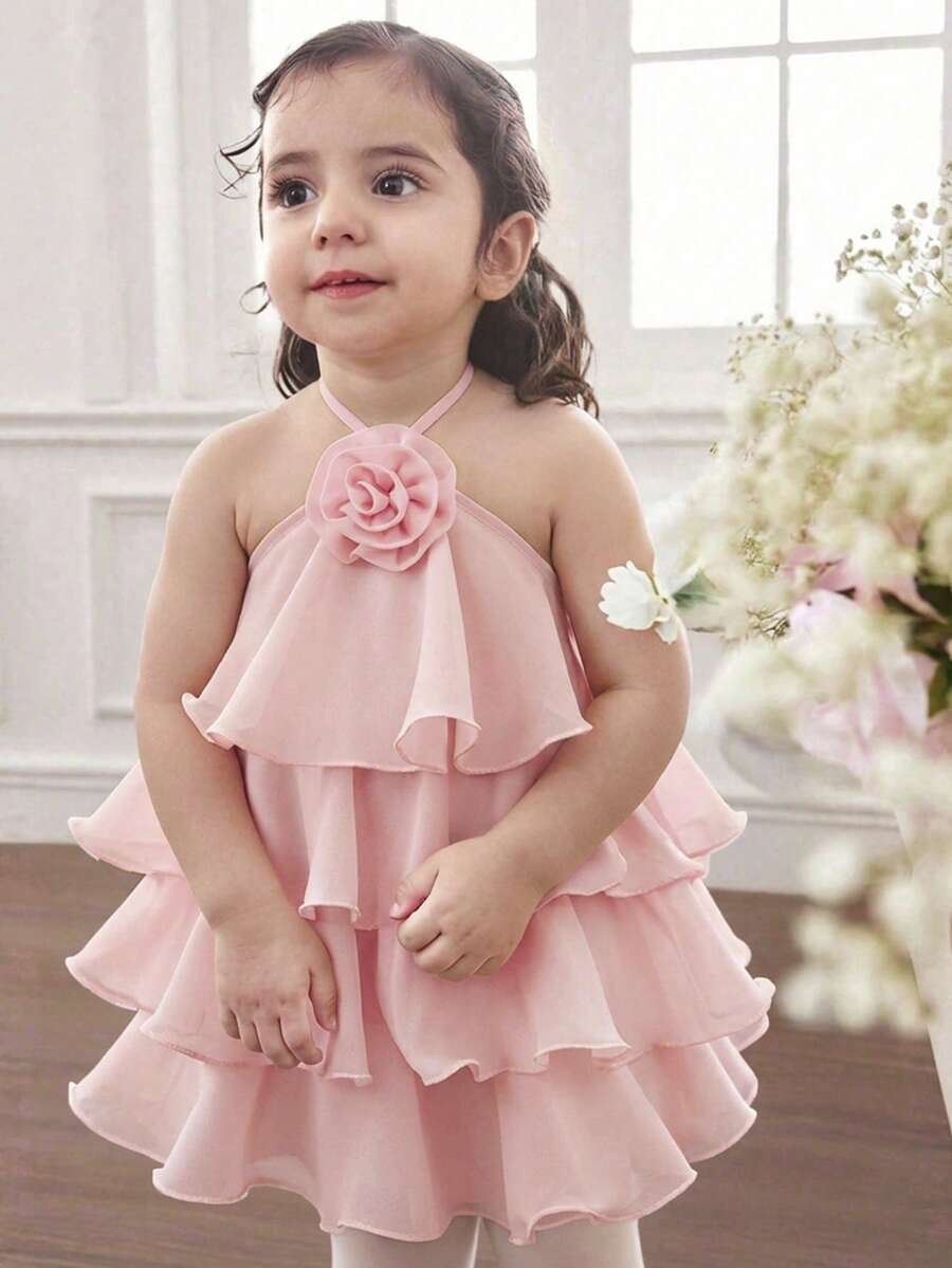 Toddler Girls Sleeveless Floral Sundress With Ruffle Detail Cute Party Wear