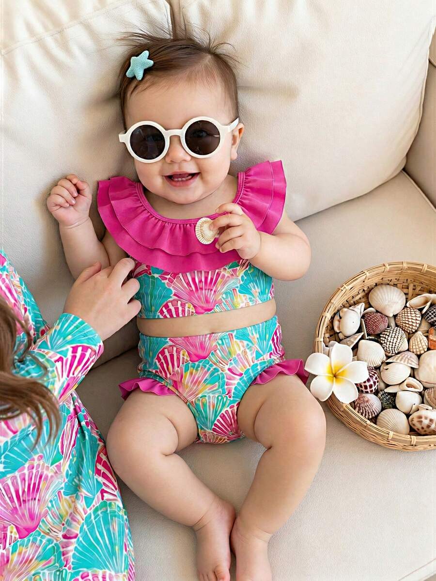 Baby Girls Leopard Print Bikini Set With Ruffle Trim Cute Summer Swimwear