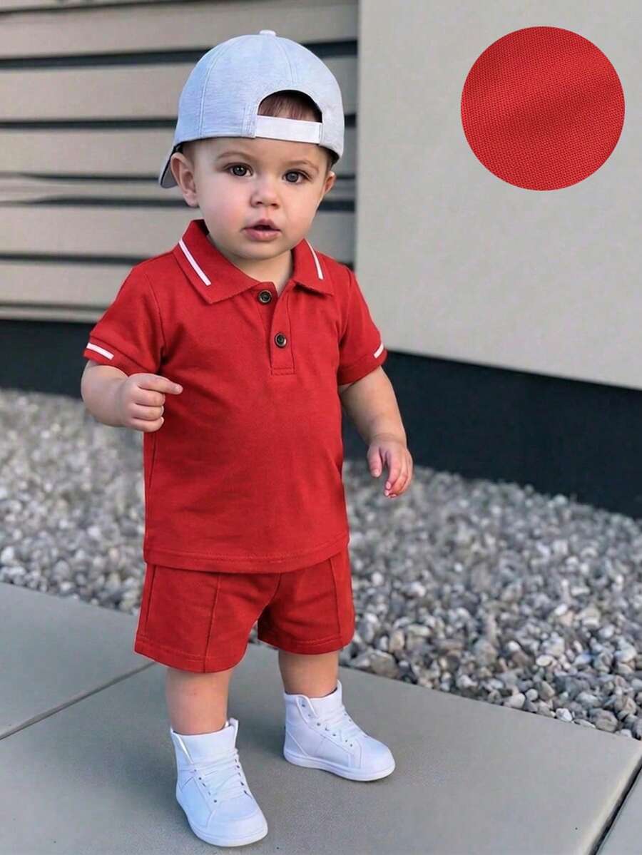 Playful Pals Baby Boy Khaki OOTD: Textured V-Neck and Striped Outfit