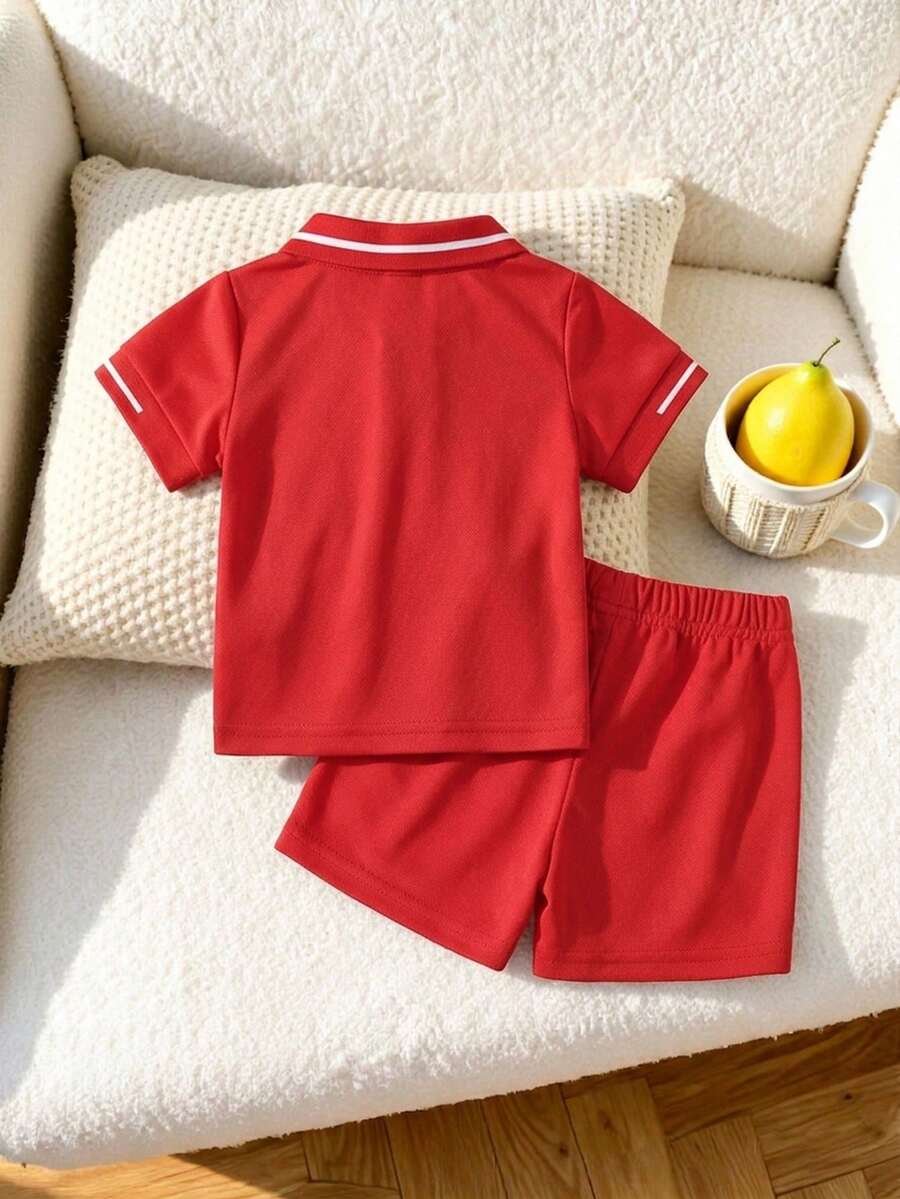 Playful Pals Baby Boy Khaki OOTD: Textured V-Neck and Striped Outfit