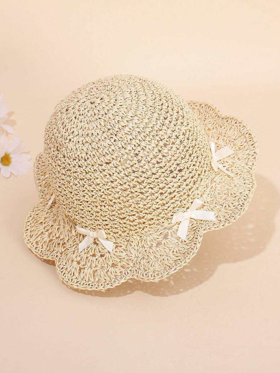 1pc Knitted Lace Bow Sun Hat for Baby and Toddler Casual Wear