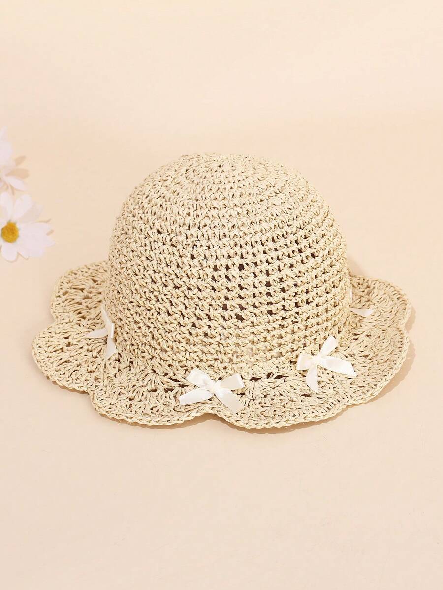 1pc Knitted Lace Bow Sun Hat for Baby and Toddler Casual Wear