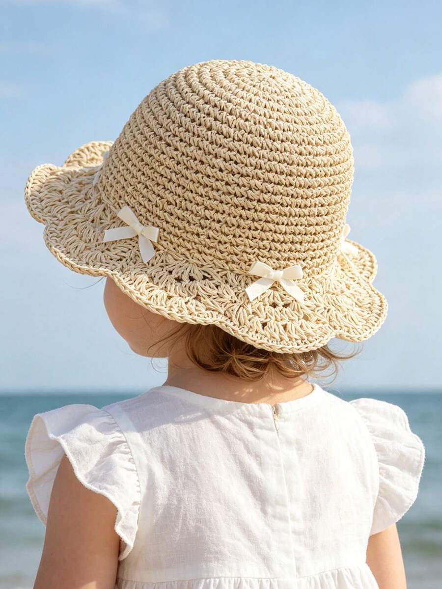 1pc Knitted Lace Bow Sun Hat for Baby and Toddler Casual Wear