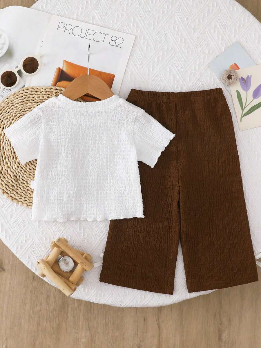 3D Floral T Shirt And Plaid Pants Set For Baby Girls Casual Cute Outfit