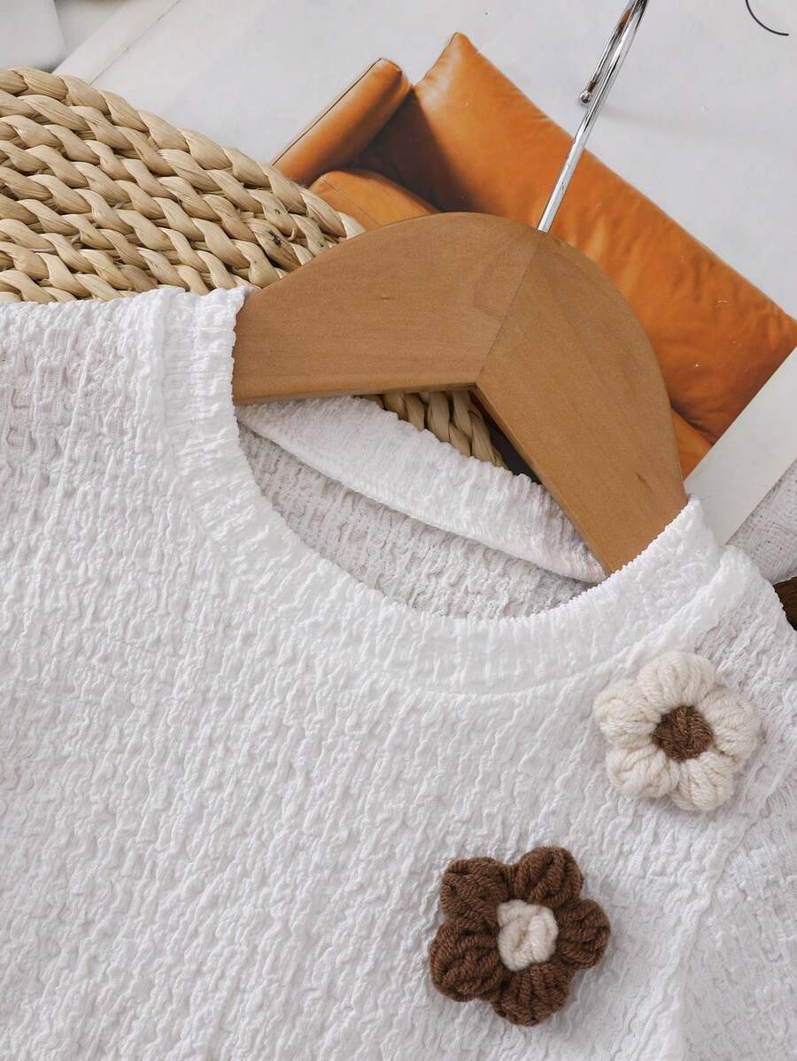 3D Floral T Shirt And Plaid Pants Set For Baby Girls Casual Cute Outfit