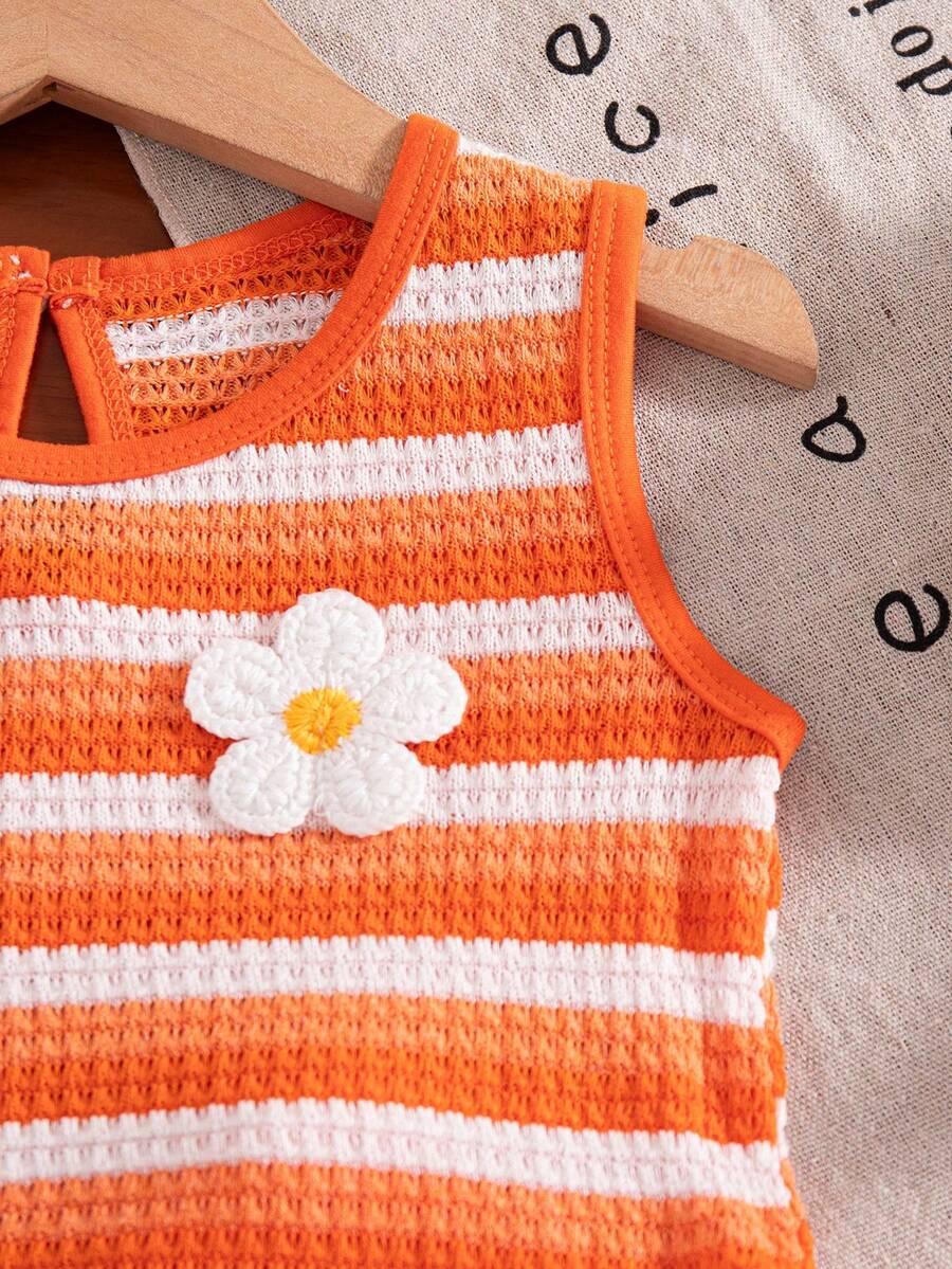 Two Piece Summer Clothing Set For Kids Girls Floral Knit Top And Shorts
