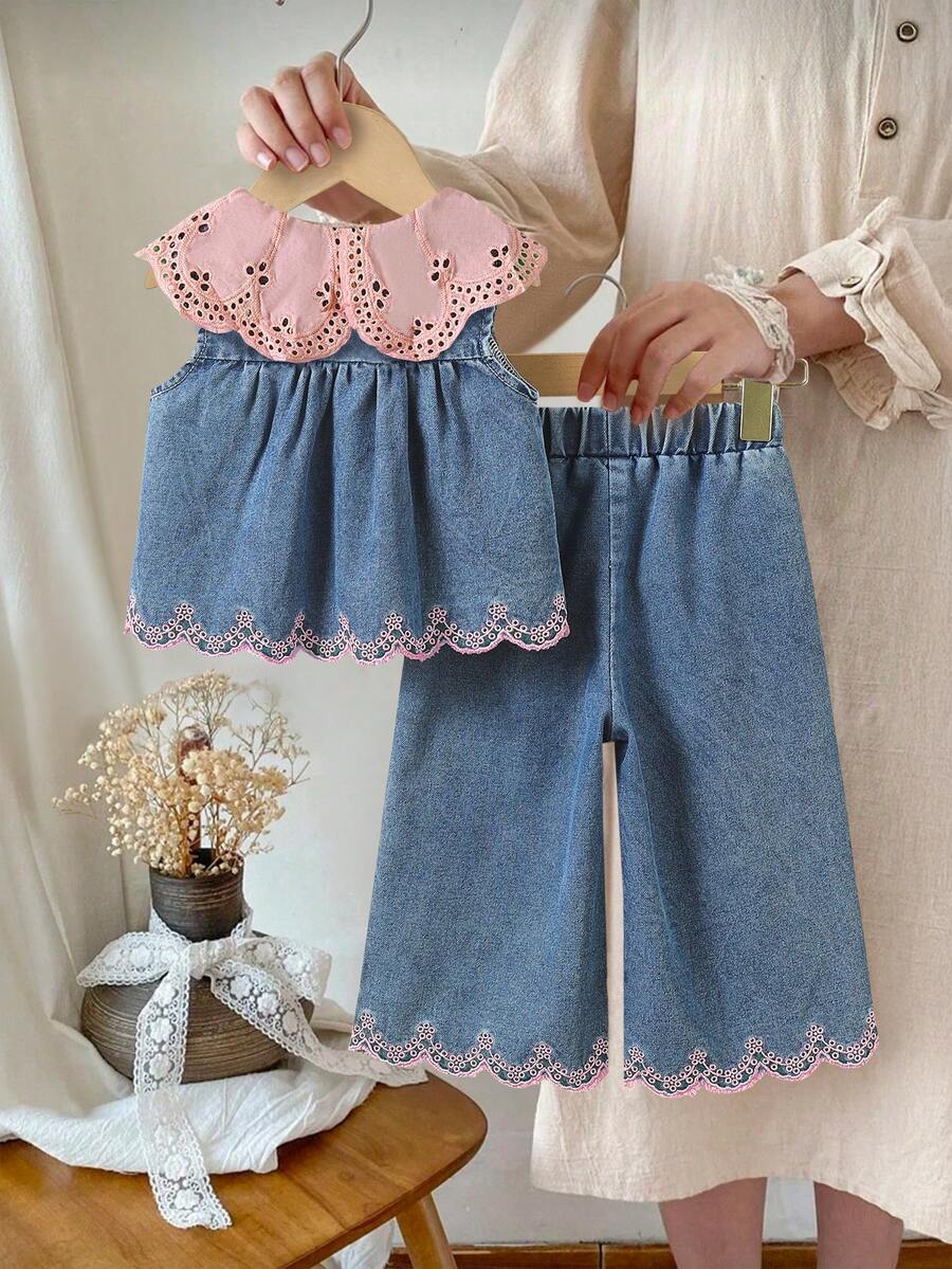 Elegant Countryside Outfit Set For Baby Girls With Embroidered Detail