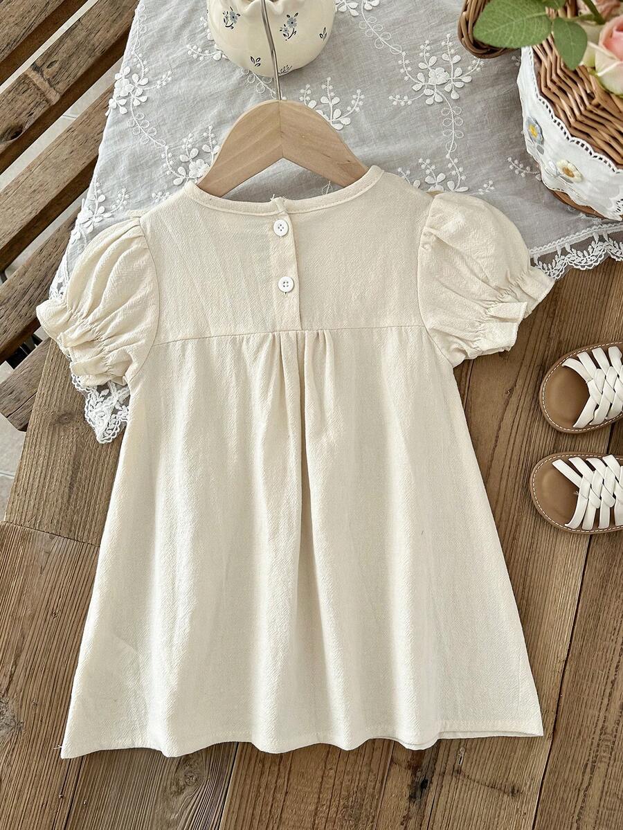Infant Girl Peter Pan Collar Floral Embroidered Summer Dress for Casual Wear
