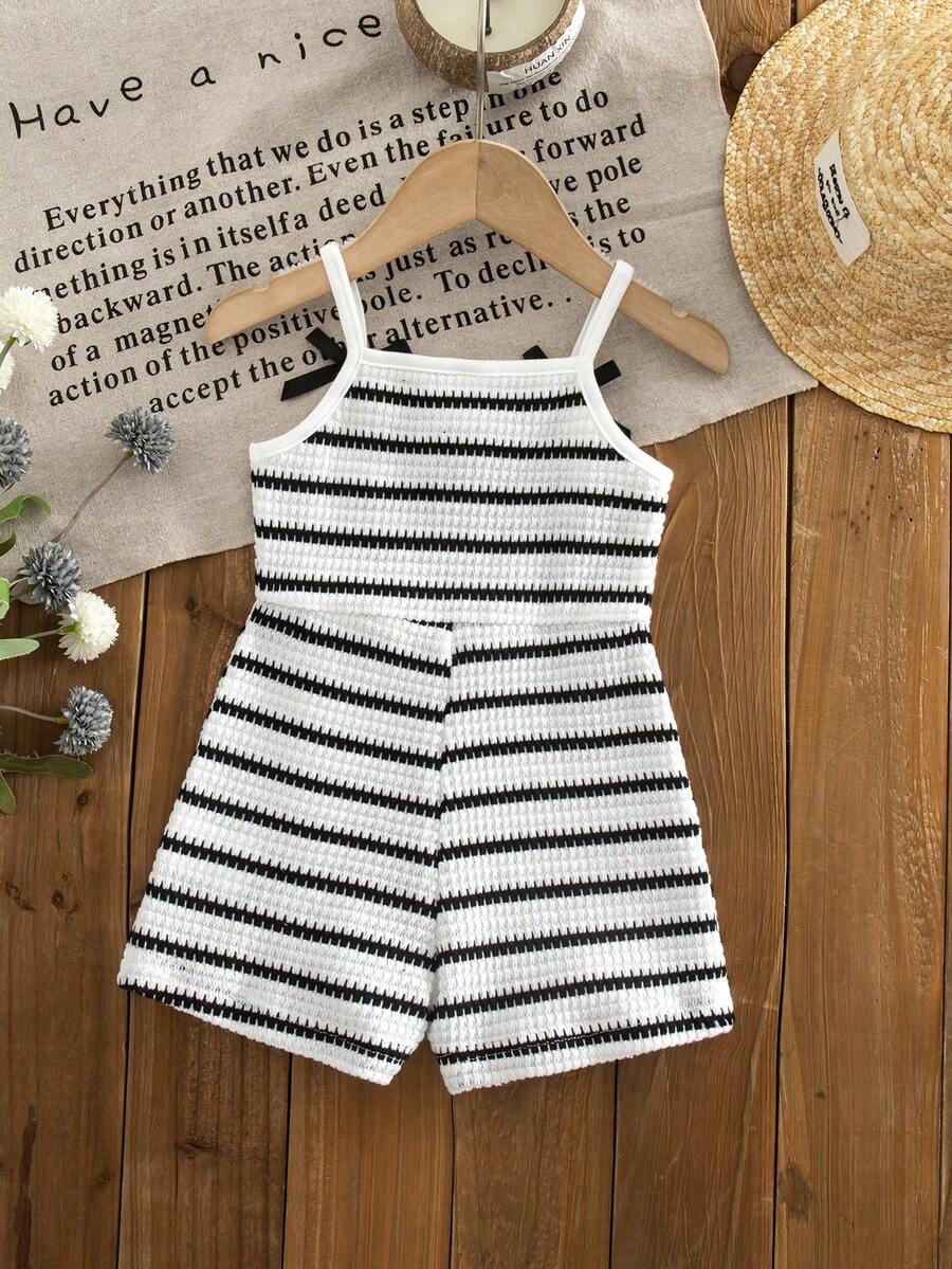 Cute Baby Girl Sleeveless Ribbed Short Jumpsuit With Bow Detail Casual Summer Wear