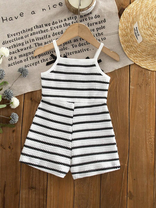 Cute Baby Girl Sleeveless Ribbed Short Jumpsuit With Bow Detail Casual Summer Wear