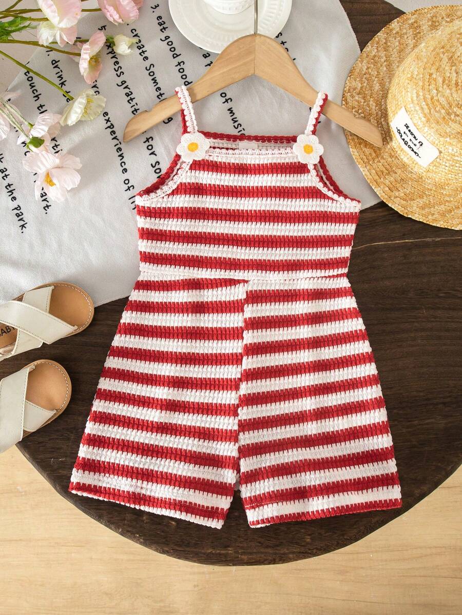 Cute Baby Girl Sleeveless Ribbed Short Jumpsuit With Bow Detail Casual Summer Wear