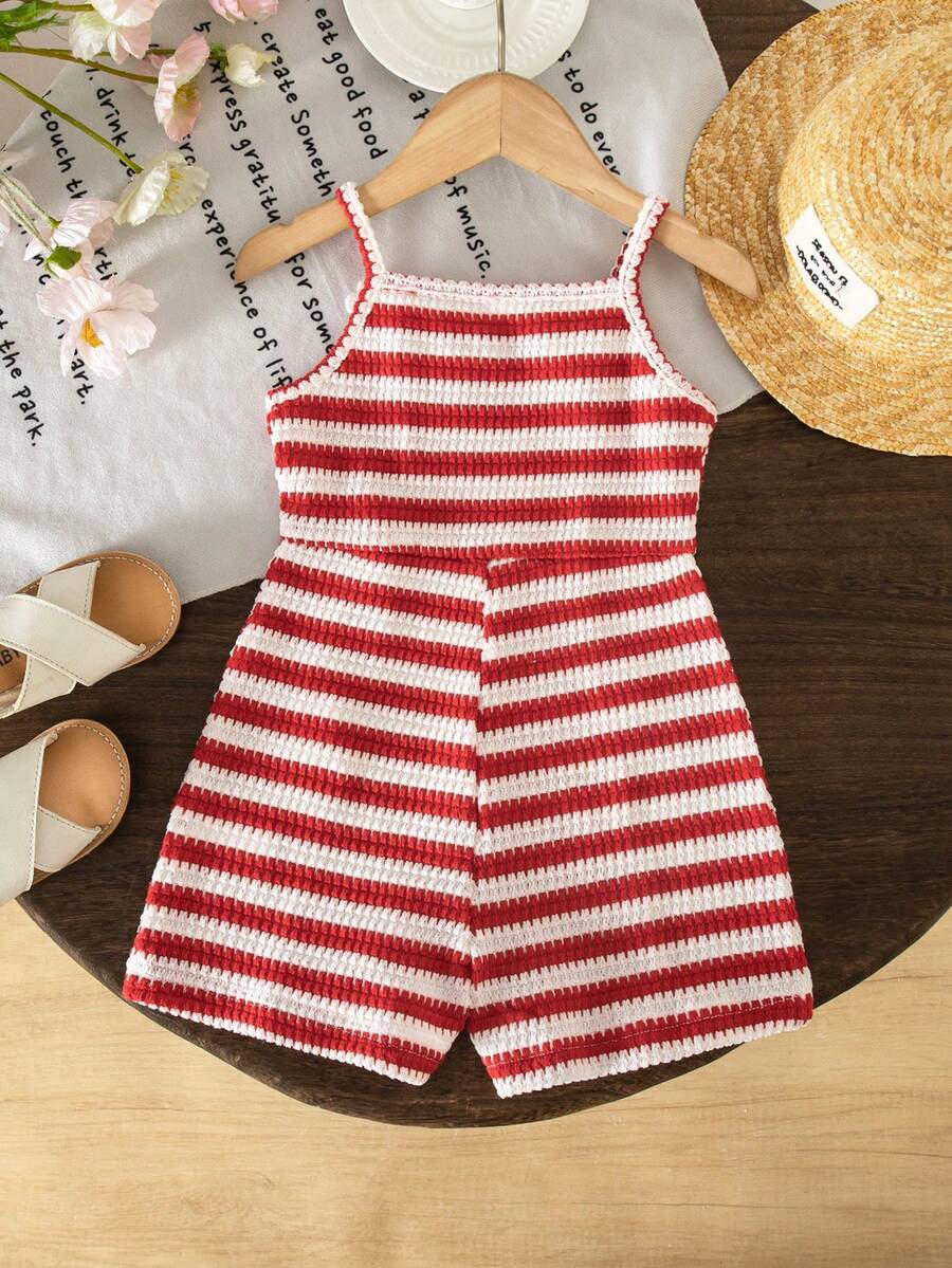 Cute Baby Girl Sleeveless Ribbed Short Jumpsuit With Bow Detail Casual Summer Wear