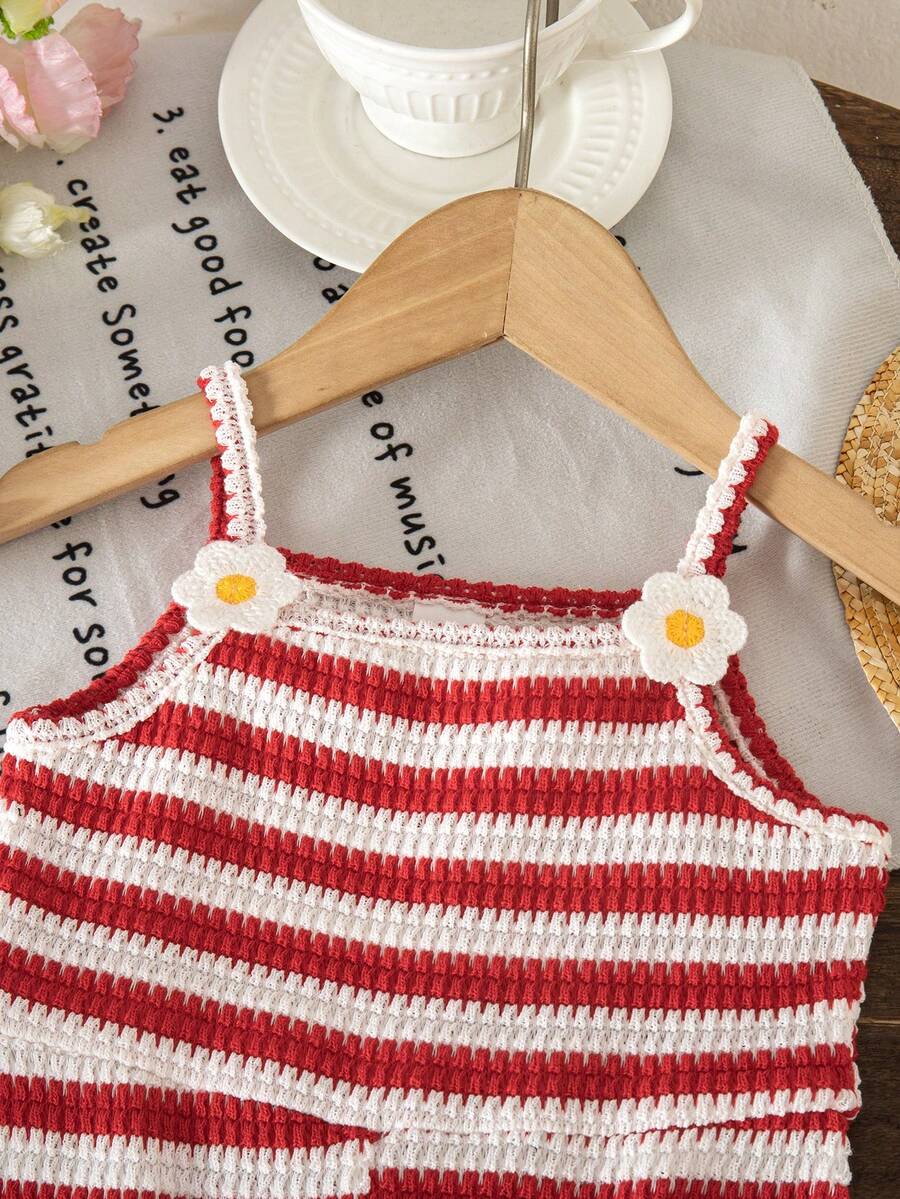 Cute Baby Girl Sleeveless Ribbed Short Jumpsuit With Bow Detail Casual Summer Wear