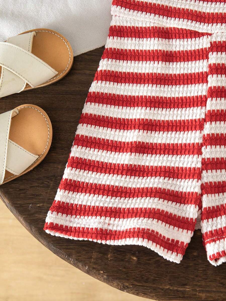 Cute Baby Girl Sleeveless Ribbed Short Jumpsuit With Bow Detail Casual Summer Wear