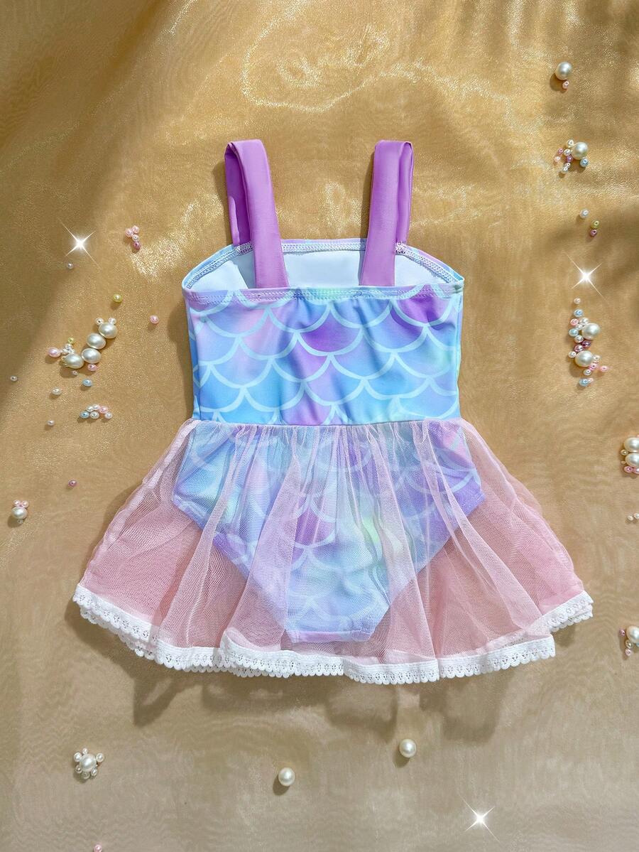 Baby Girls Mermaid Fish Scale One Piece Swimsuit Cute Ocean Princess Beachwear