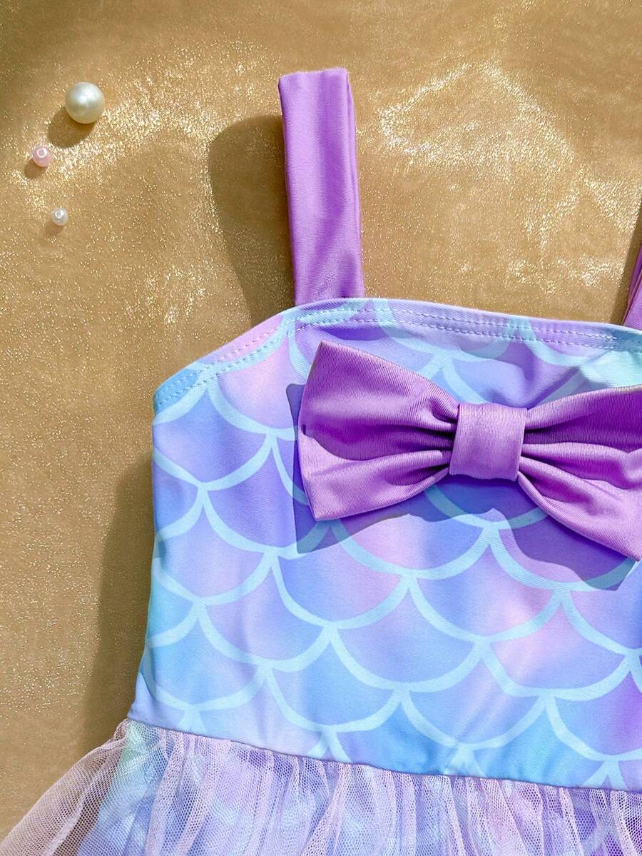 Baby Girls Mermaid Fish Scale One Piece Swimsuit Cute Ocean Princess Beachwear
