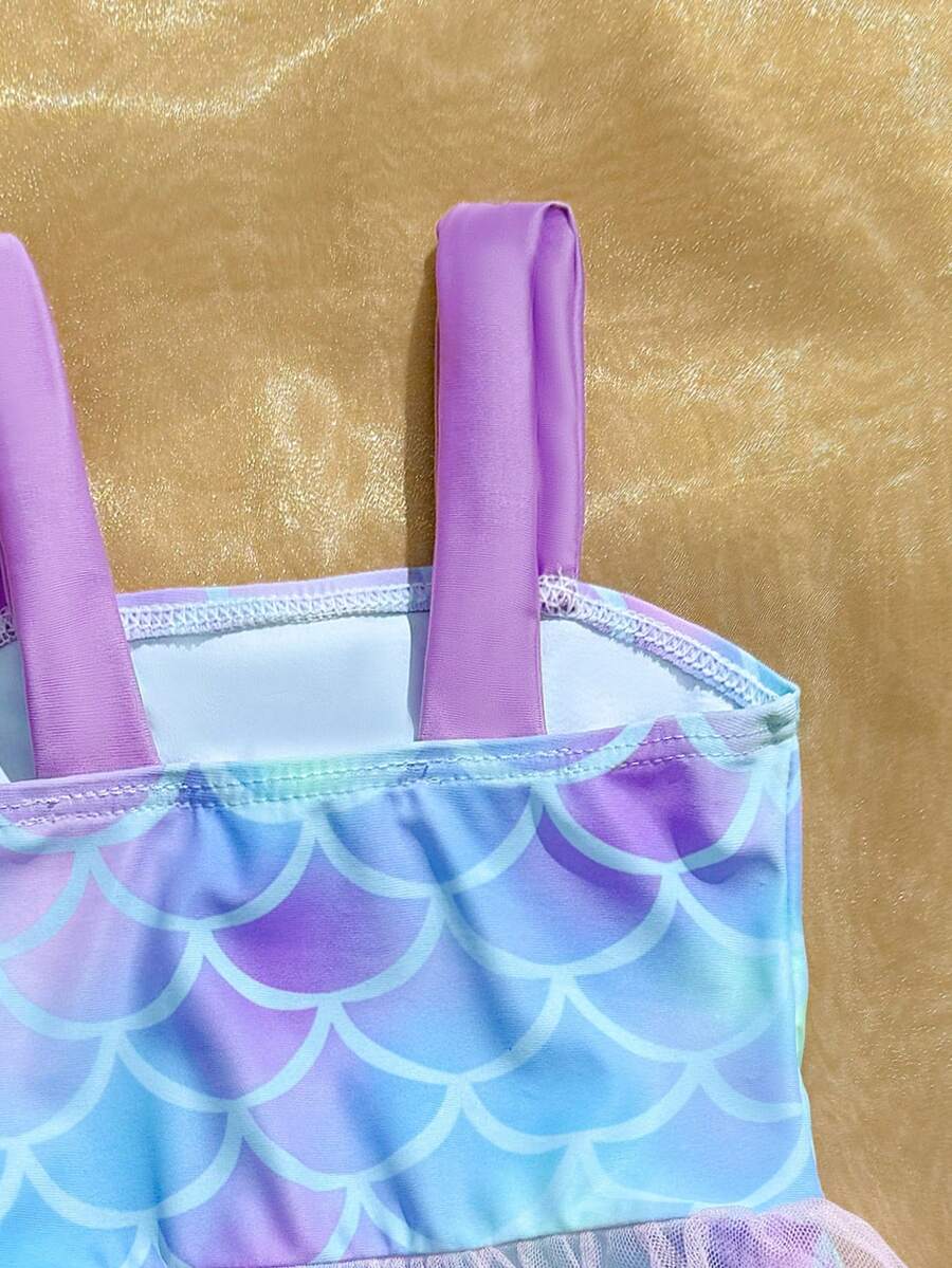 Baby Girls Mermaid Fish Scale One Piece Swimsuit Cute Ocean Princess Beachwear