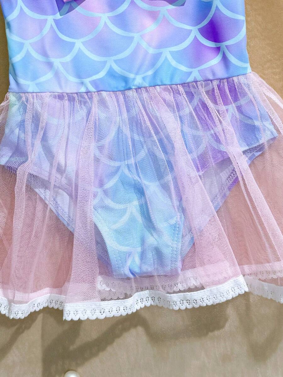 Baby Girls Mermaid Fish Scale One Piece Swimsuit Cute Ocean Princess Beachwear