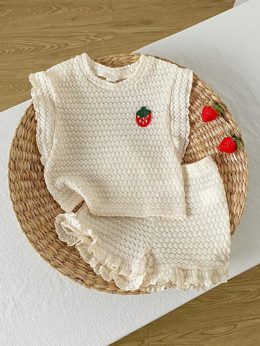 Baby Girl Black & White Striped Ruffle Sleeve T-Shirt & Shorts Set