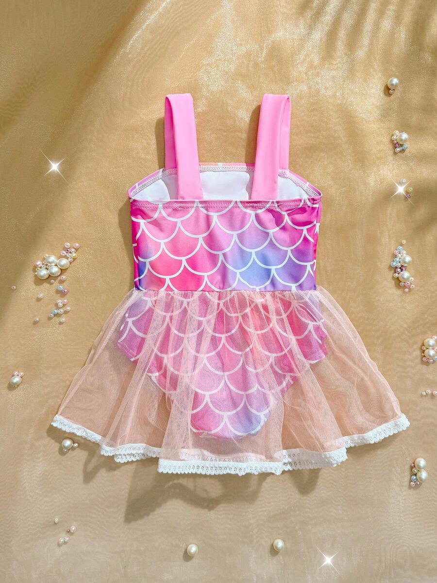 Baby Girls Mermaid Fish Scale One Piece Swimsuit Cute Ocean Princess Beachwear