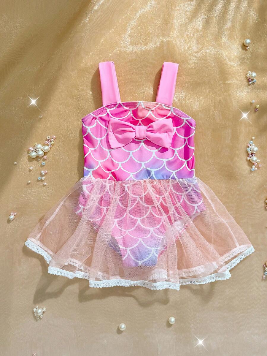 Baby Girls Mermaid Fish Scale One Piece Swimsuit Cute Ocean Princess Beachwear