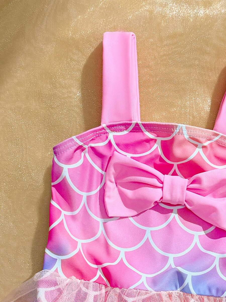 Baby Girls Mermaid Fish Scale One Piece Swimsuit Cute Ocean Princess Beachwear