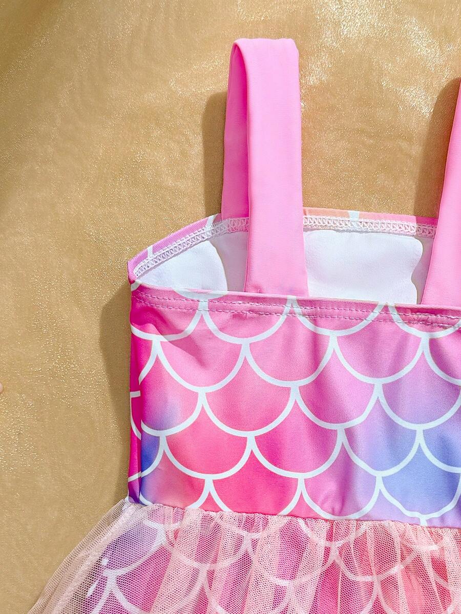 Baby Girls Mermaid Fish Scale One Piece Swimsuit Cute Ocean Princess Beachwear