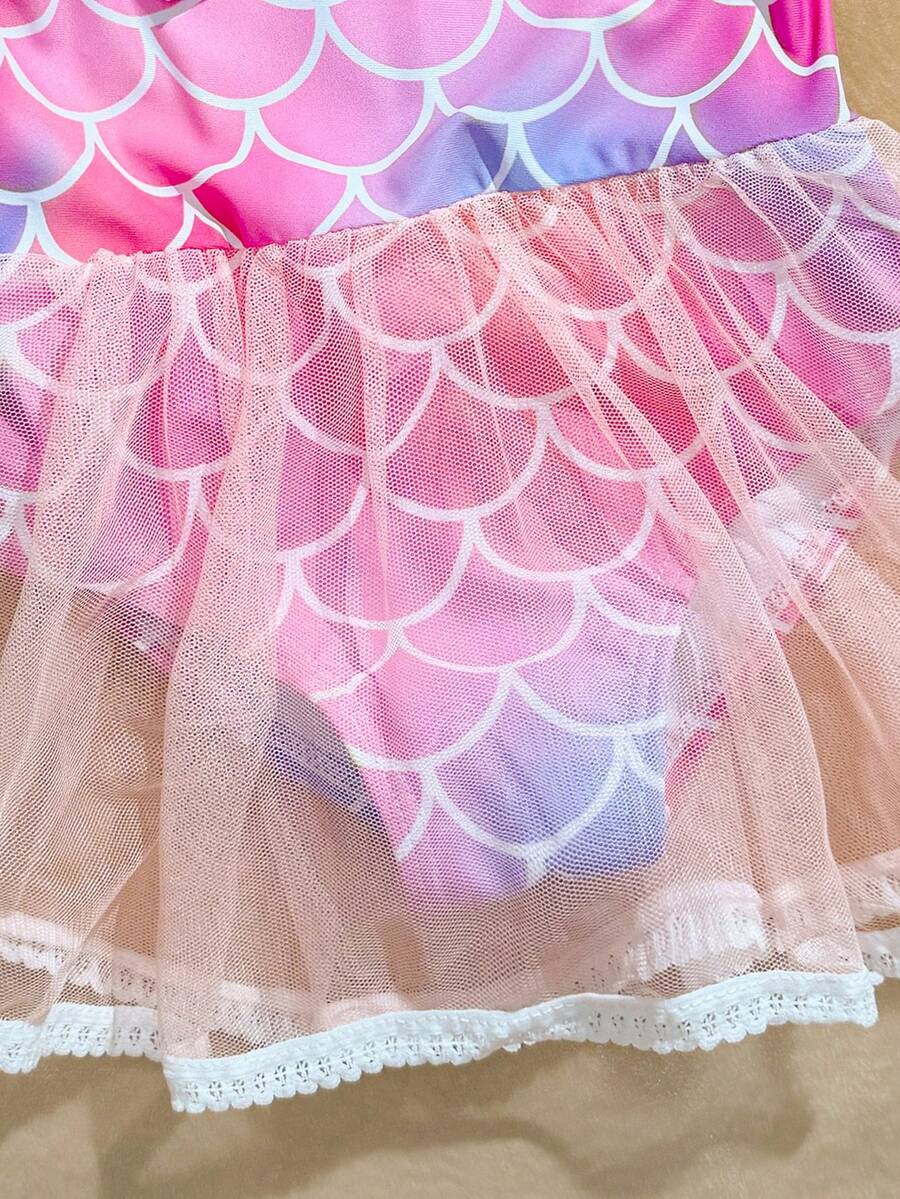 Baby Girls Mermaid Fish Scale One Piece Swimsuit Cute Ocean Princess Beachwear
