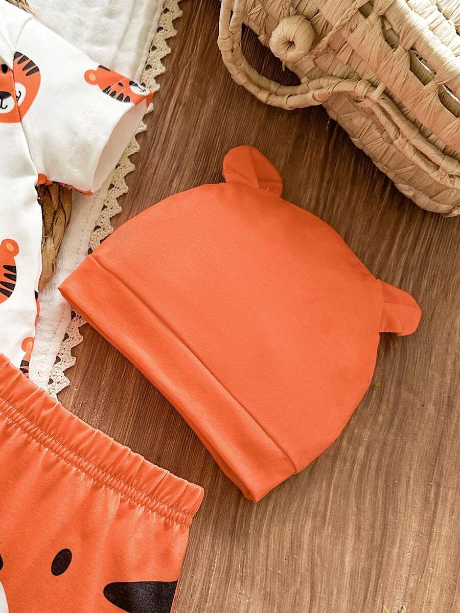 Baby Boys Brown Bear Romper Shorts and Hat Set for Summer Outdoor Wear