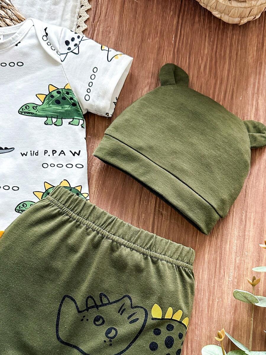 Baby Boys Brown Bear Romper Shorts and Hat Set for Summer Outdoor Wear
