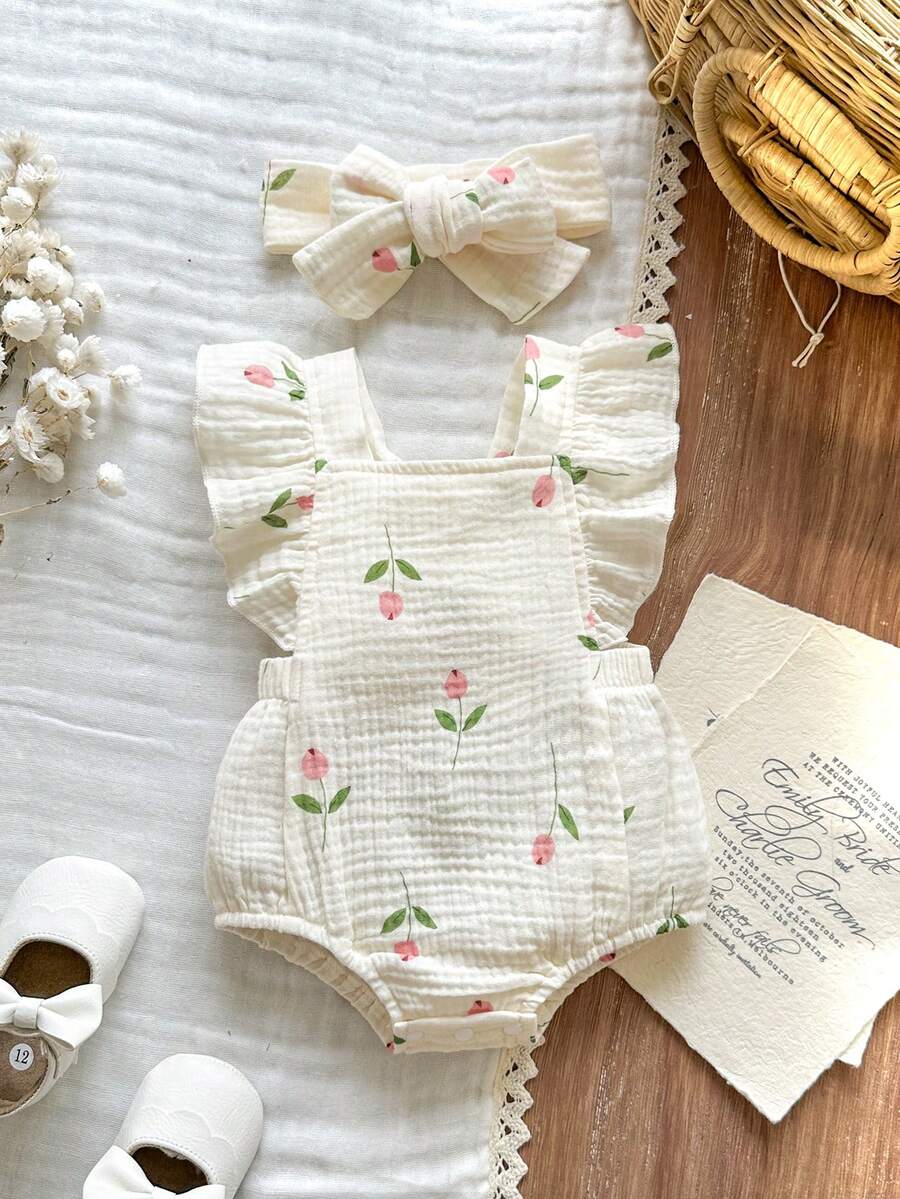 Baby Floral Print Sleeveless Jumpsuit for Casual Summer Daily Wear and Outings