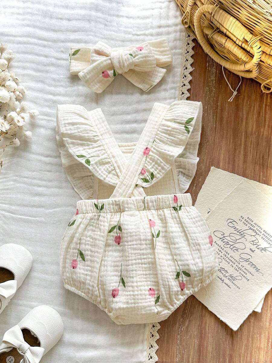 Baby Floral Print Sleeveless Jumpsuit for Casual Summer Daily Wear and Outings