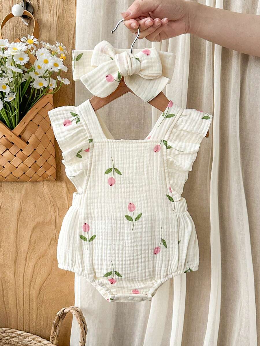 Baby Floral Print Sleeveless Jumpsuit for Casual Summer Daily Wear and Outings