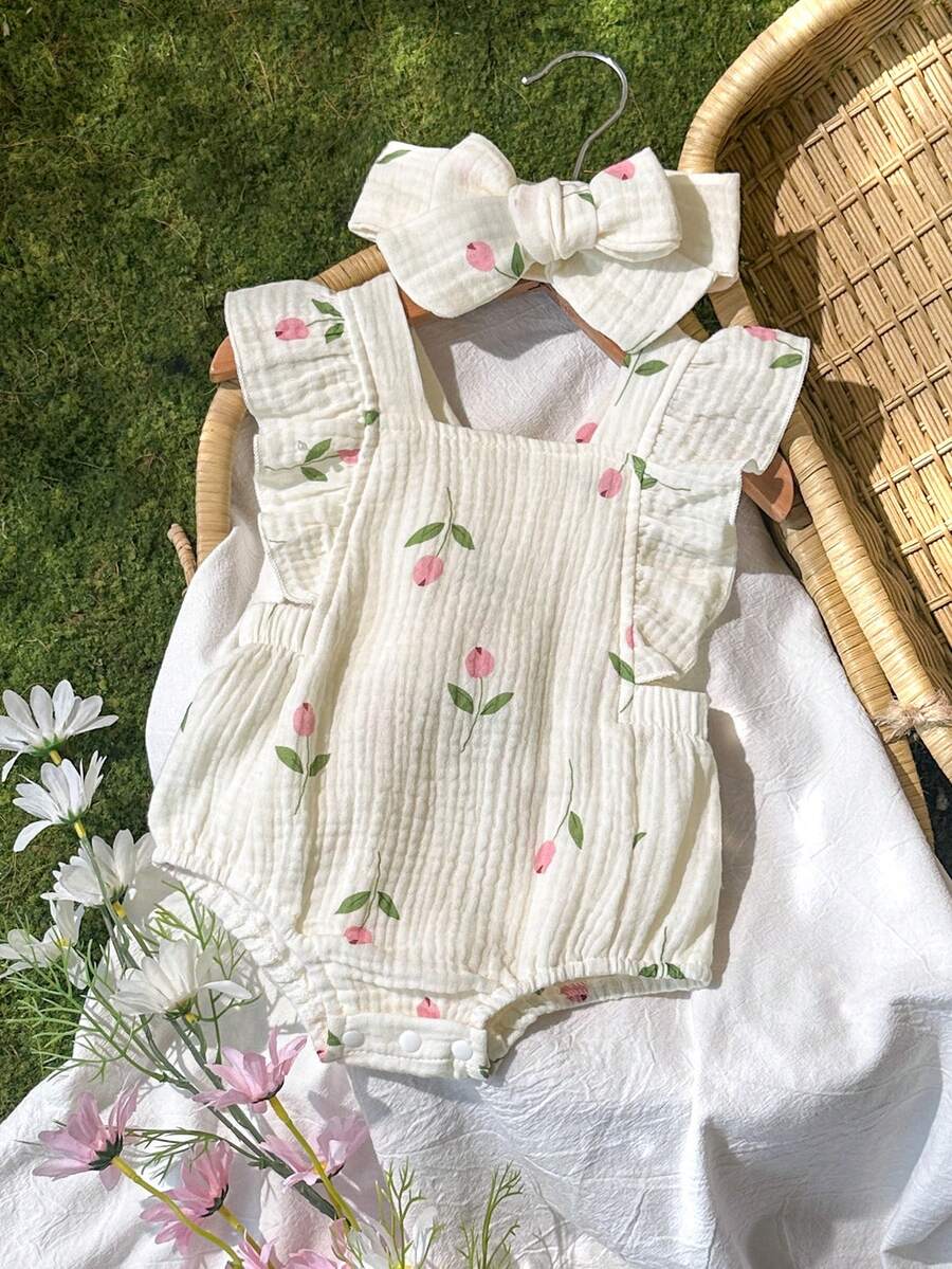 Baby Floral Print Sleeveless Jumpsuit for Casual Summer Daily Wear and Outings