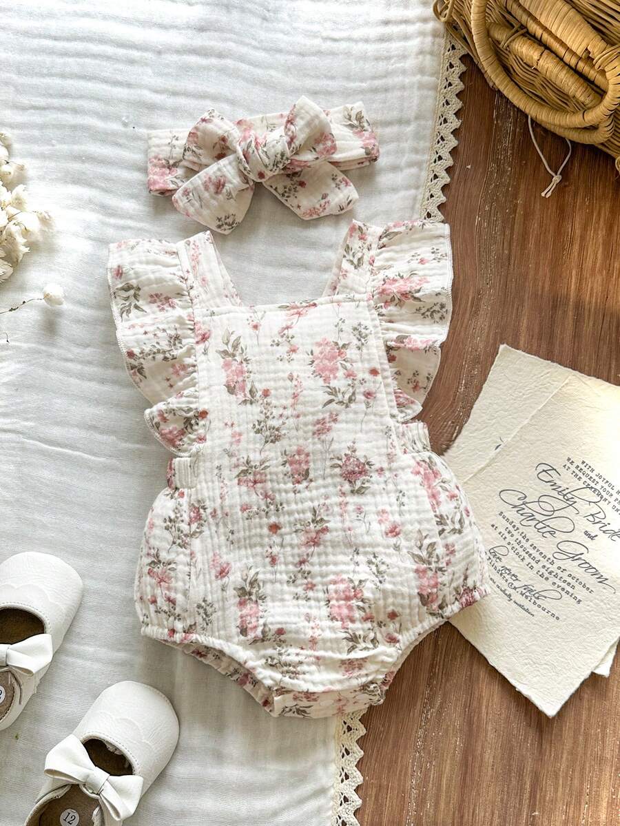 Baby Floral Print Sleeveless Jumpsuit for Casual Summer Daily Wear and Outings