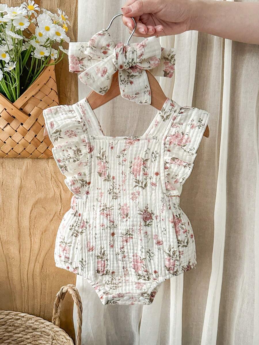 Baby Floral Print Sleeveless Jumpsuit for Casual Summer Daily Wear and Outings