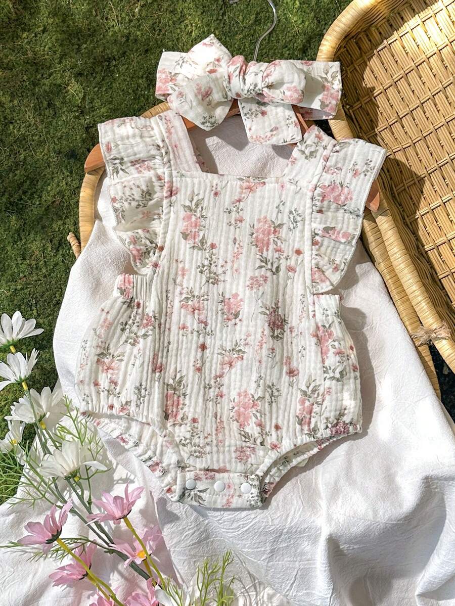 Baby Floral Print Sleeveless Jumpsuit for Casual Summer Daily Wear and Outings