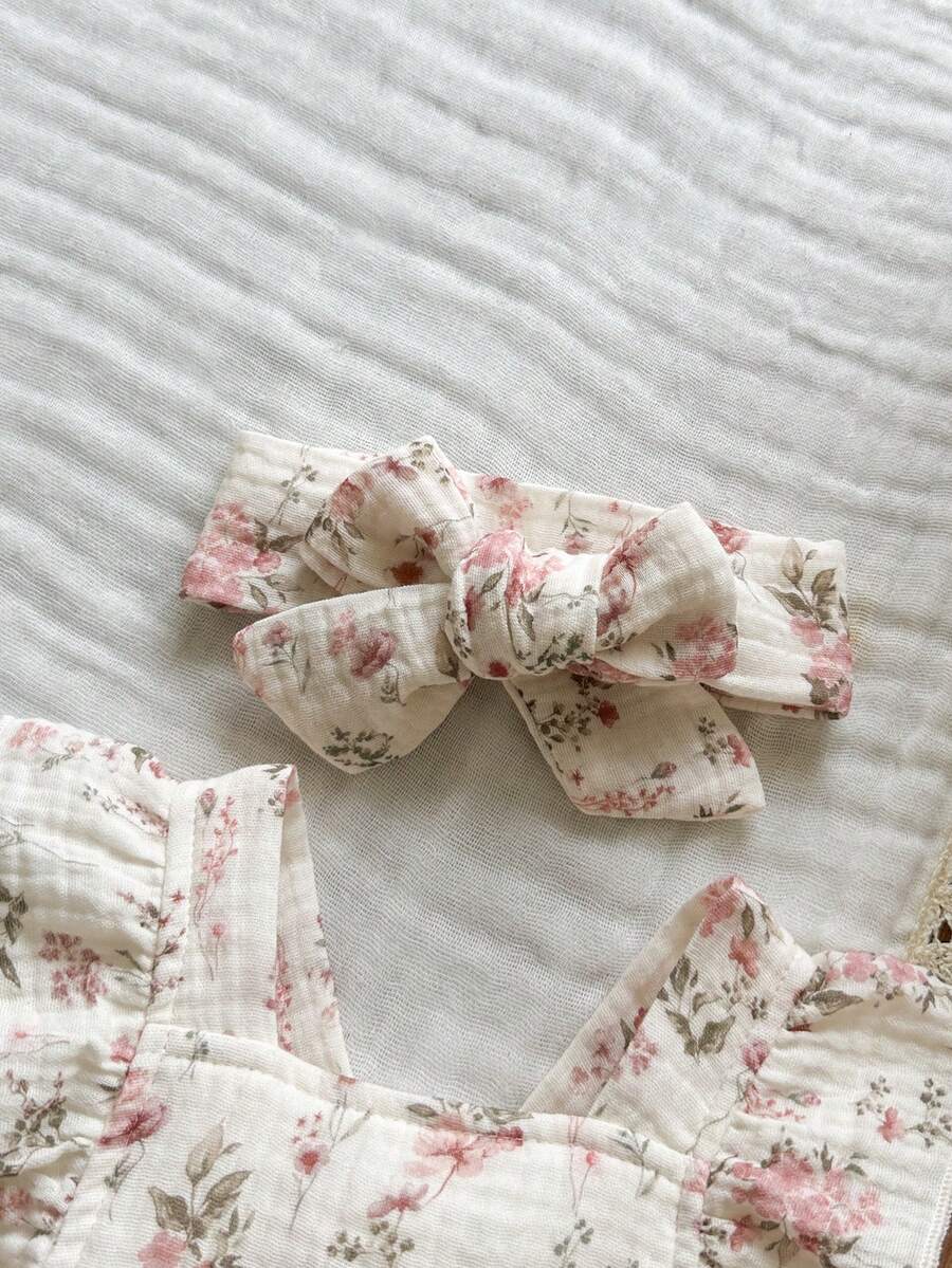 Baby Floral Print Sleeveless Jumpsuit for Casual Summer Daily Wear and Outings
