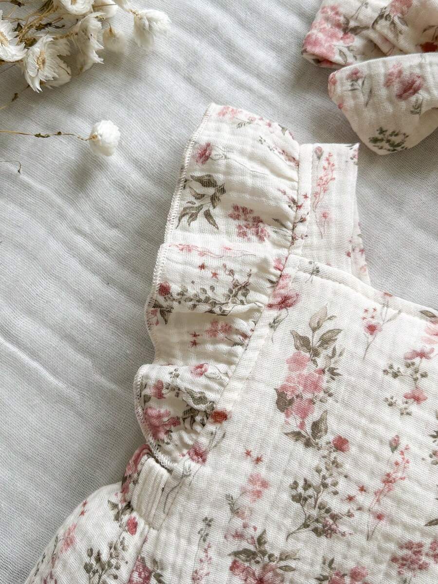 Baby Floral Print Sleeveless Jumpsuit for Casual Summer Daily Wear and Outings