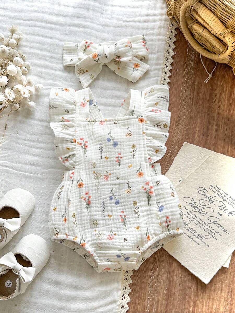 Baby Floral Print Sleeveless Jumpsuit for Casual Summer Daily Wear and Outings