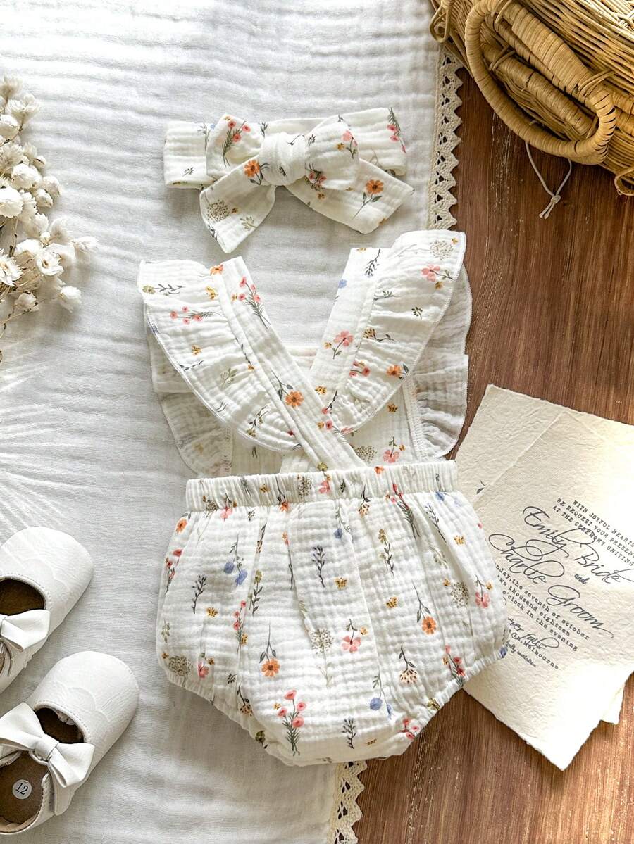 Baby Floral Print Sleeveless Jumpsuit for Casual Summer Daily Wear and Outings