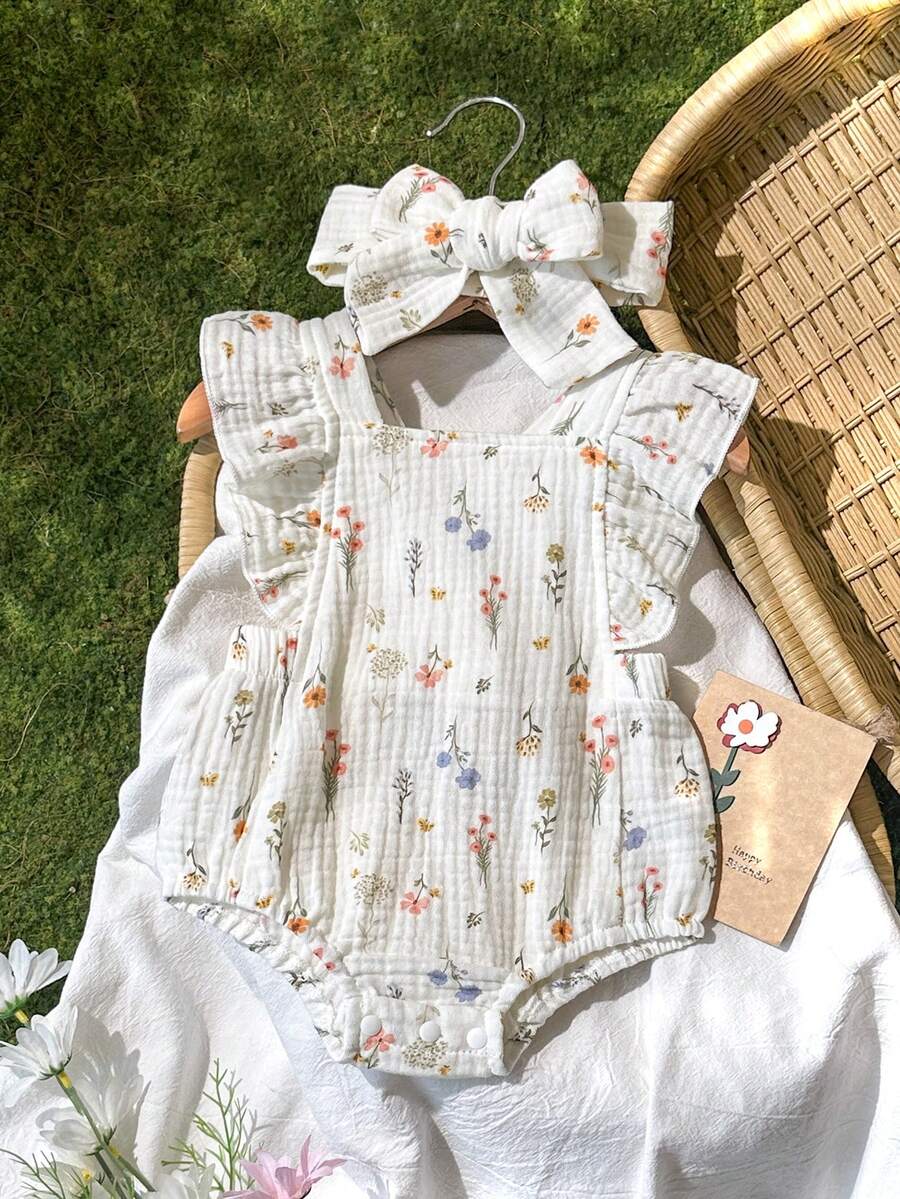 Baby Floral Print Sleeveless Jumpsuit for Casual Summer Daily Wear and Outings