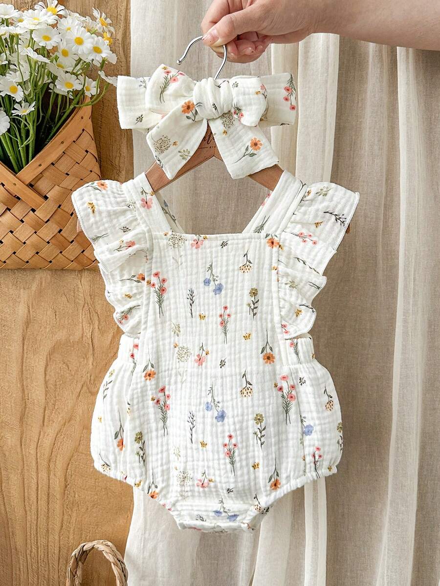 Baby Floral Print Sleeveless Jumpsuit for Casual Summer Daily Wear and Outings