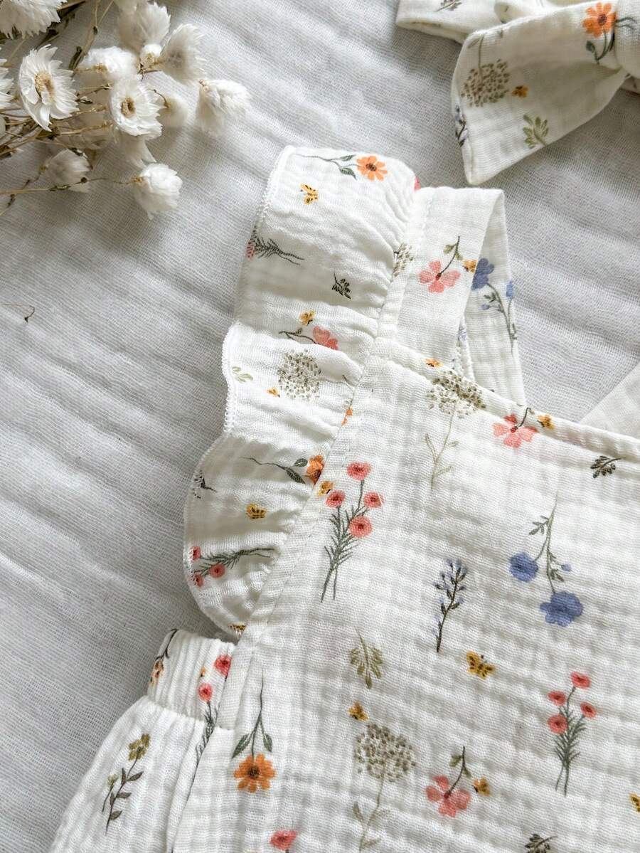 Baby Floral Print Sleeveless Jumpsuit for Casual Summer Daily Wear and Outings